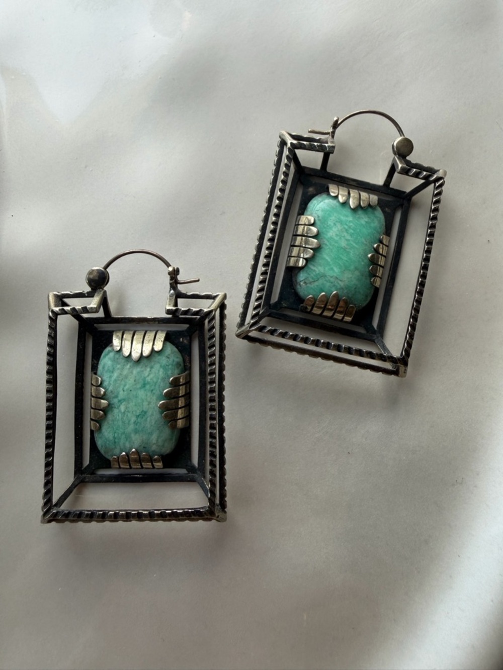 Tawapa turquoise and silver casket earrings